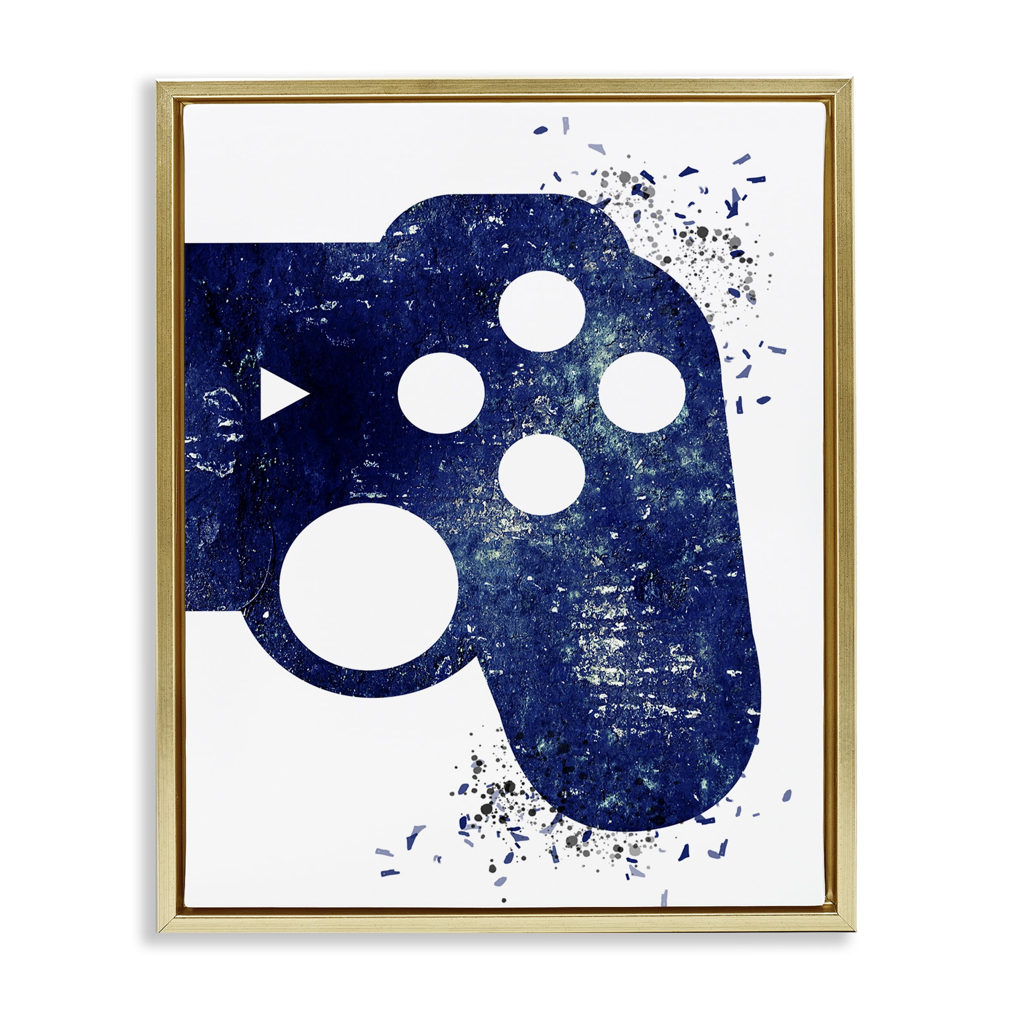 Stupell Industries Distressed Detail Gamer Entertainment Painting Gold Floater Framed Canvas Art Print Wall Art, 17 x 21