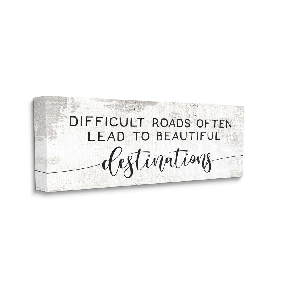 Distressed White and Black Motivational Quote Canvas Wall Art, 10" x 24"