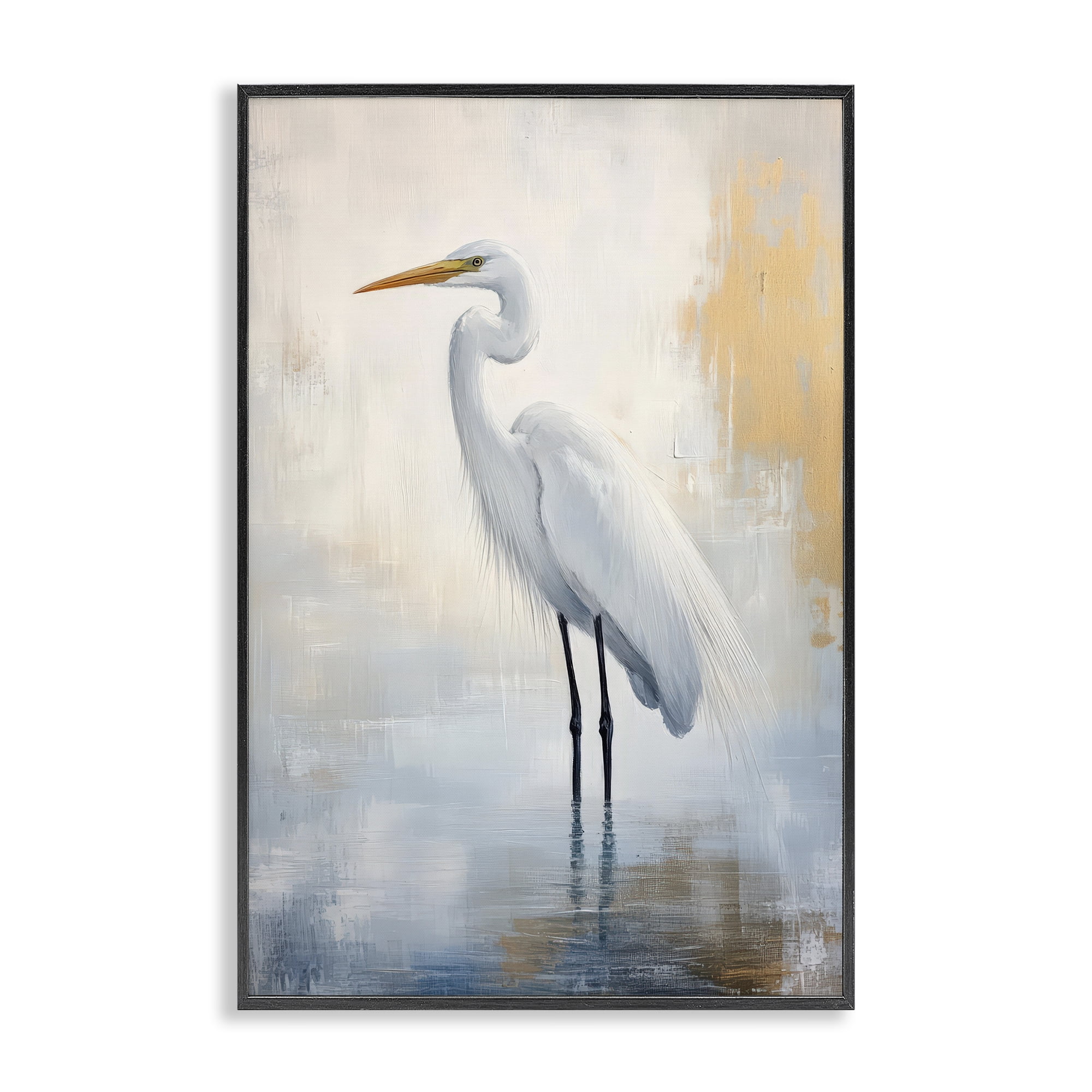 Stupell Industries Distressed Egret with Misty Reflection Black Framed Giclee Art, design by Petal Prints Design