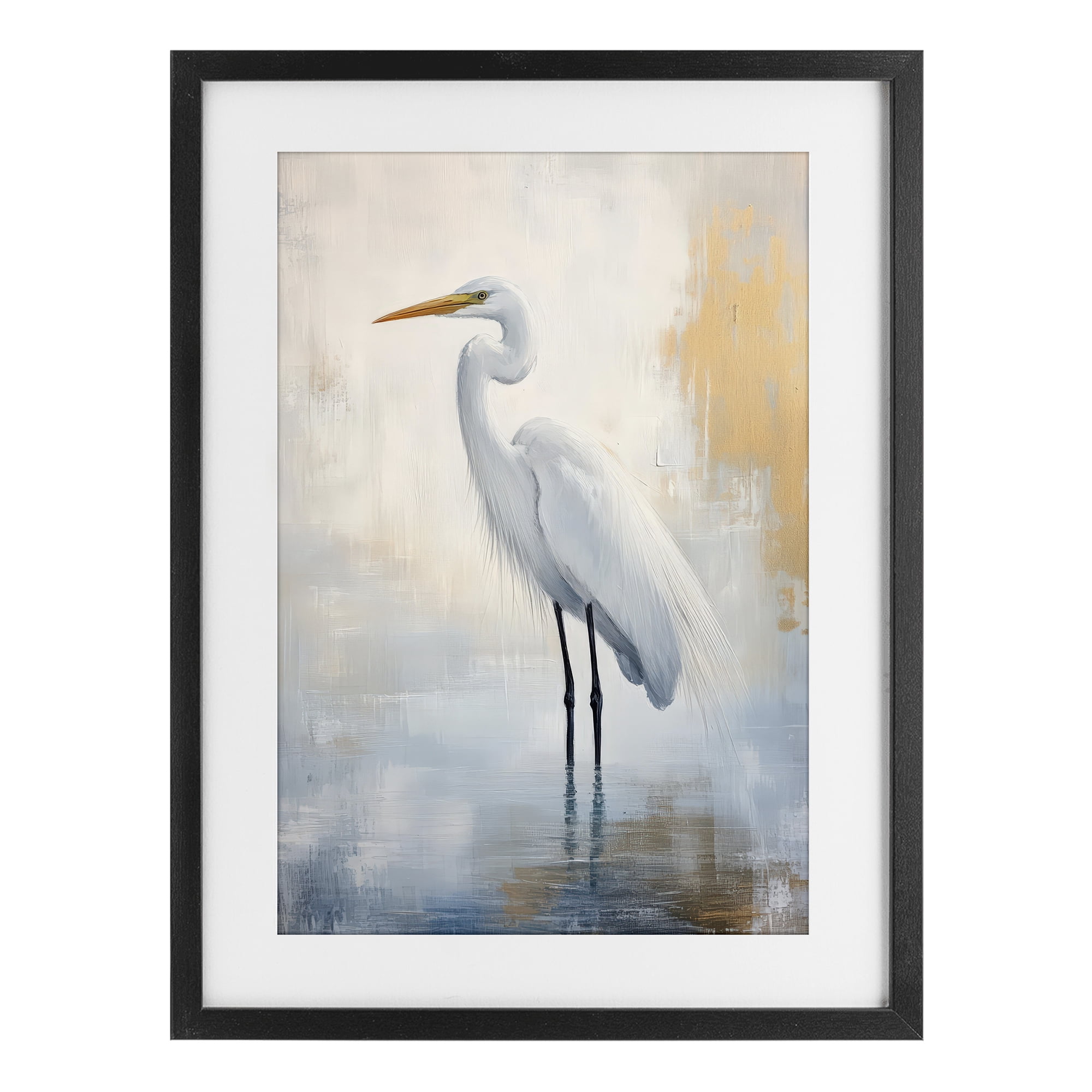 Stupell Industries Distressed Egret with Misty Reflection Black Framed Print Under Glass, design by Petal Prints Design