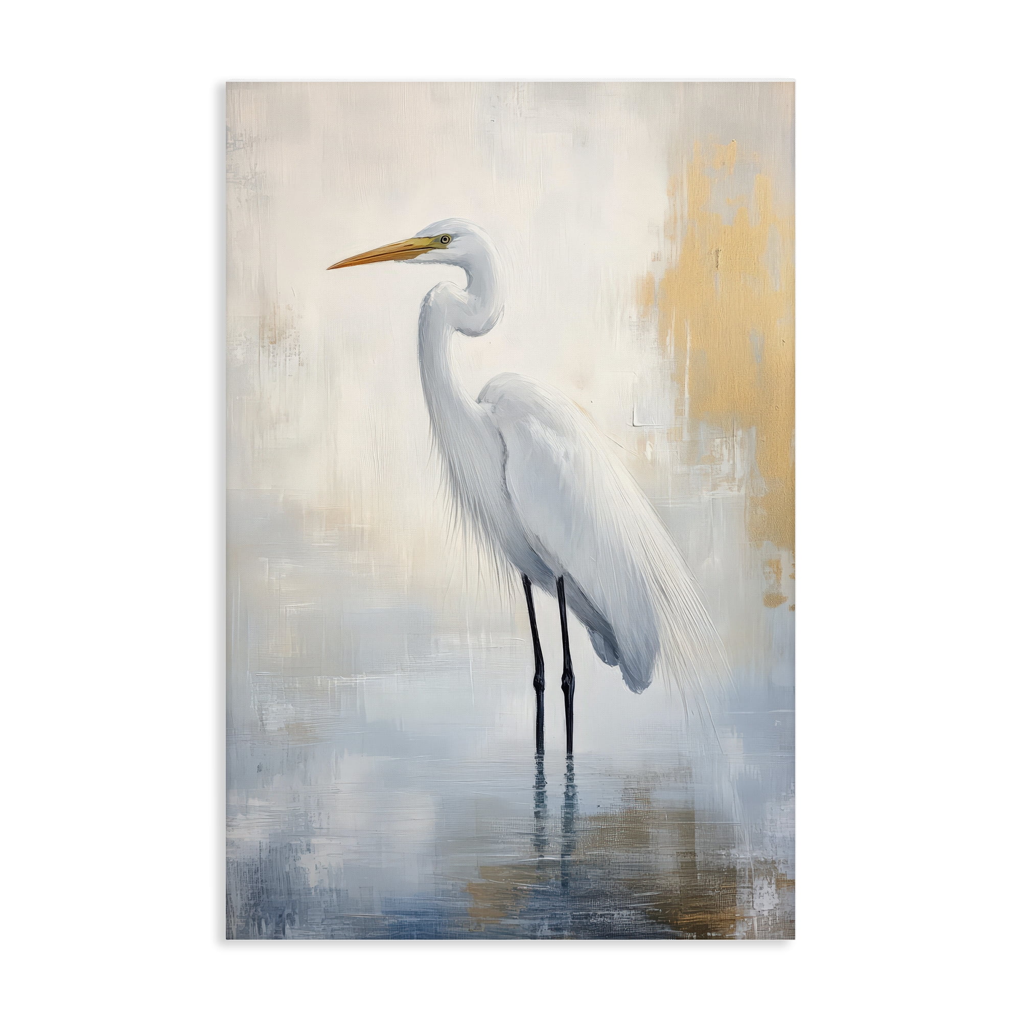 Stupell Industries Distressed Egret with Misty Reflection Canvas Wall Art, design by Petal Prints Design