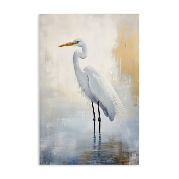 Stupell Industries Coastal Distressed Egret with Misty Reflection Canvas Art, 30 x 45, by Petals Prints Design
