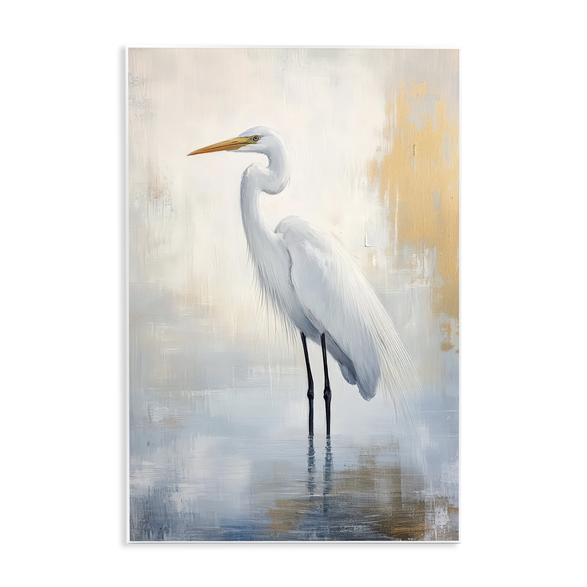 Stupell Industries Distressed Egret with Misty Reflection Wall Plaque Art, design by Petal Prints Design
