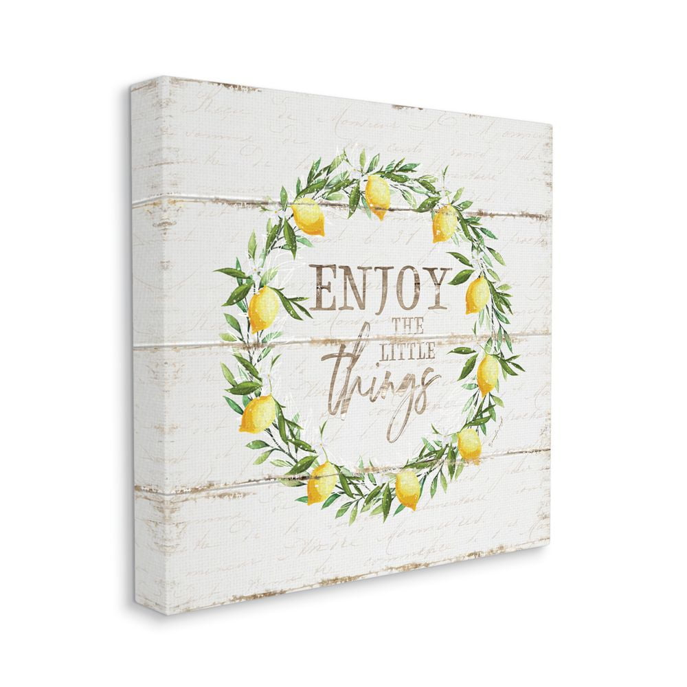 Stupell Industries Distressed Enjoy the Little Things Phrase Lemon Wreath Designed by Jennifer Pugh