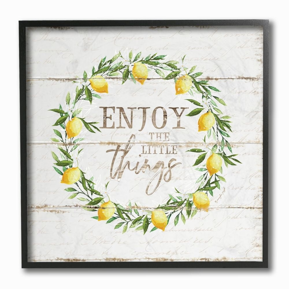 Stupell Industries Distressed Enjoy the Little Things Phrase Lemon Wreath Designed by Jennifer Pugh