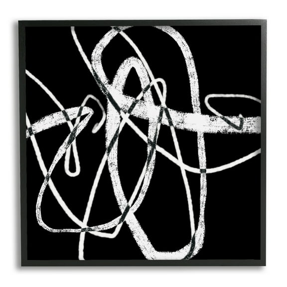 Stupell Industries Distressed Fluid White Lines on Black Abstraction, 24 x 24, Designed by Lisa Ridgers