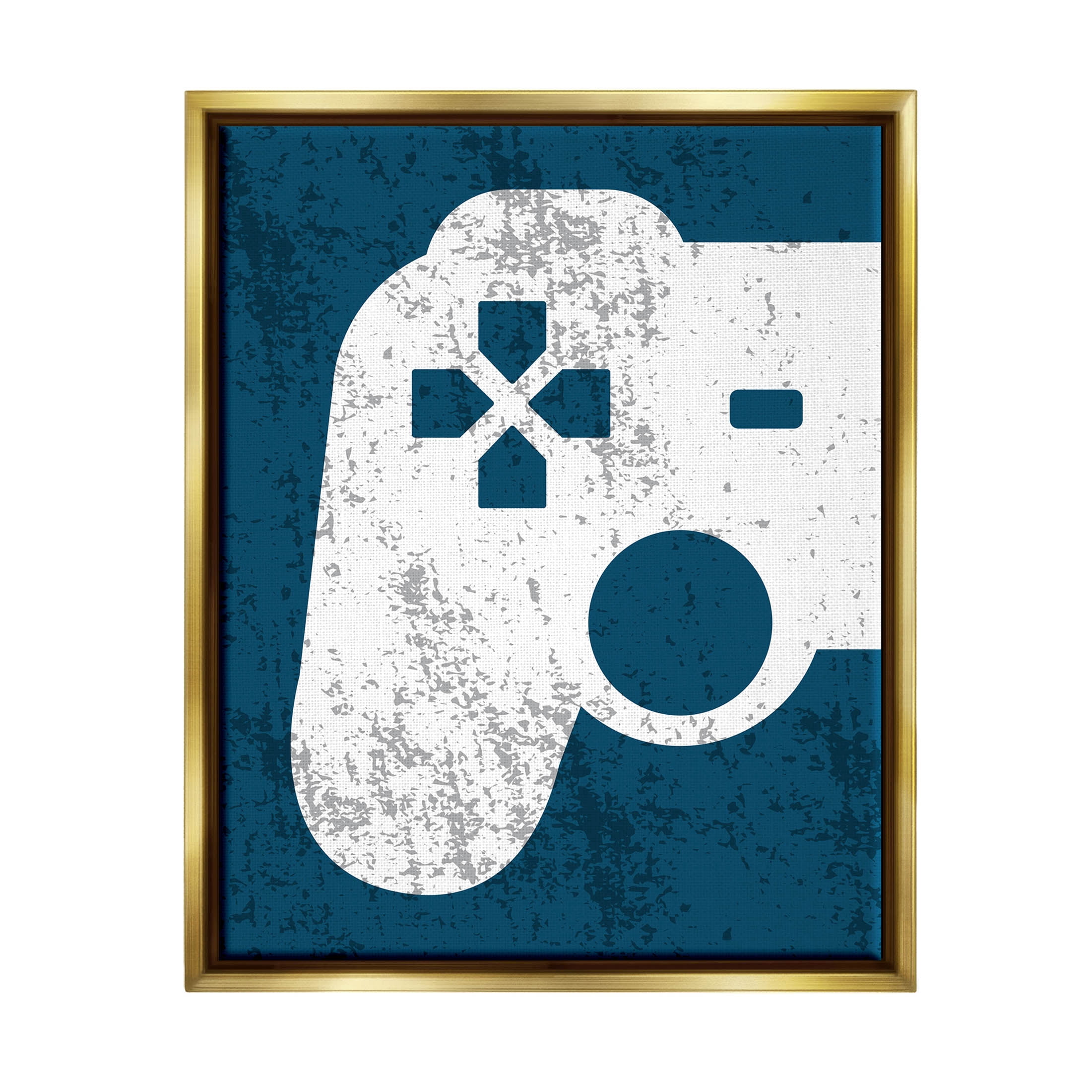 Stupell Industries Distressed Game Controller Shape Graphic Art Metallic Gold Floating Framed Canvas Print Wall Art, Design by Kim Allen