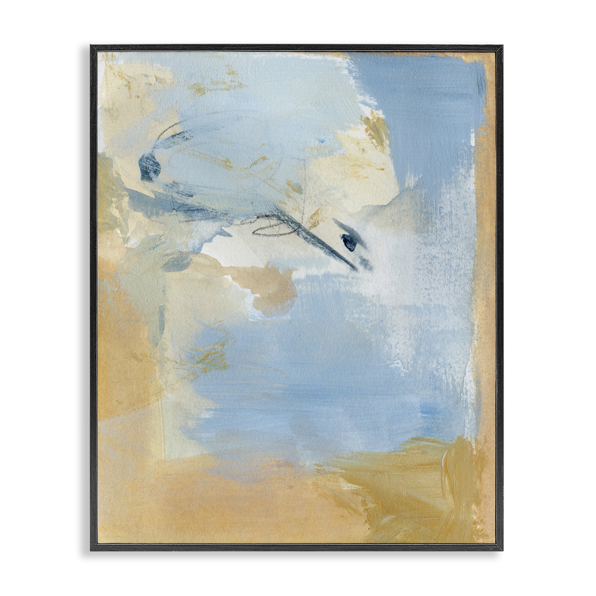 Stupell Industries Distressed Gold & Blue Abstract Painting Black Framed Art Print Wall Art, 24 x 30