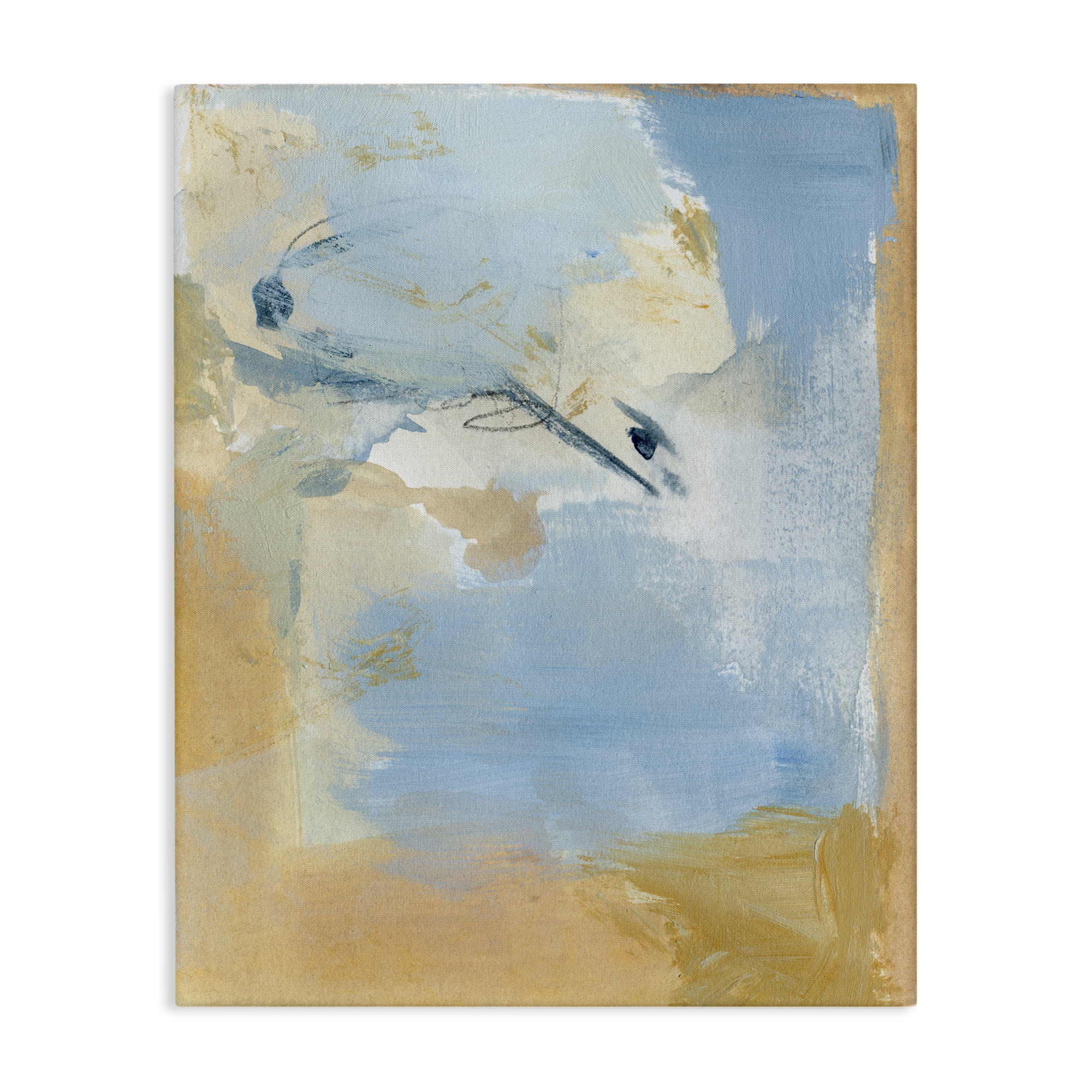 Stupell Industries Distressed Gold & Blue Abstract Painting Gallery Wrapped Canvas Art Print Wall Art, 30 x 40