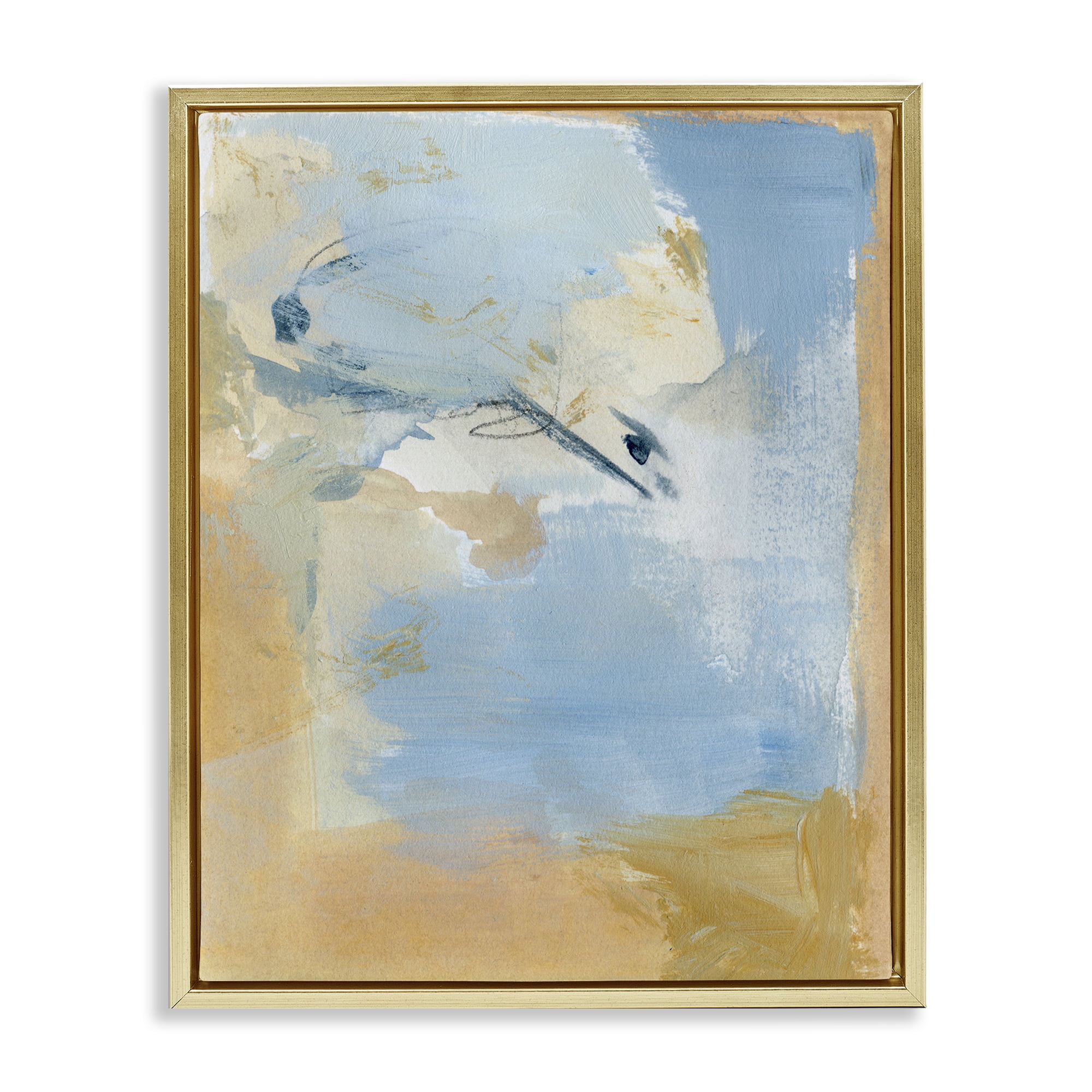 Stupell Industries Distressed Gold & Blue Abstract Painting Gold Floater Framed Canvas Art Print Wall Art, 25 x 31