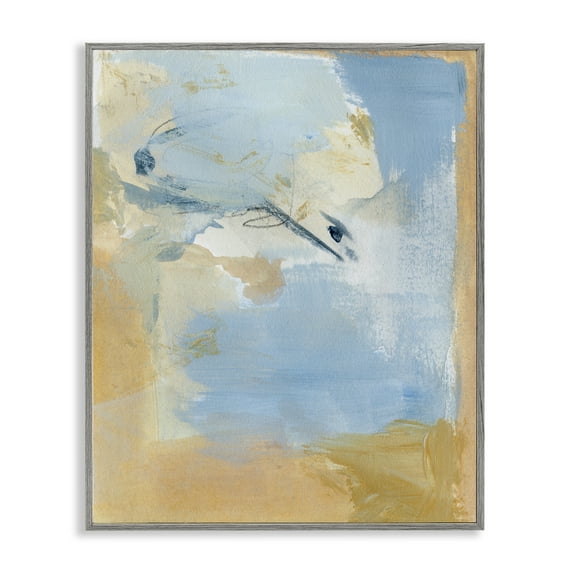 Stupell Industries Distressed Gold & Blue Abstract Painting Gray Framed Art Print Wall Art, 16 x 20
