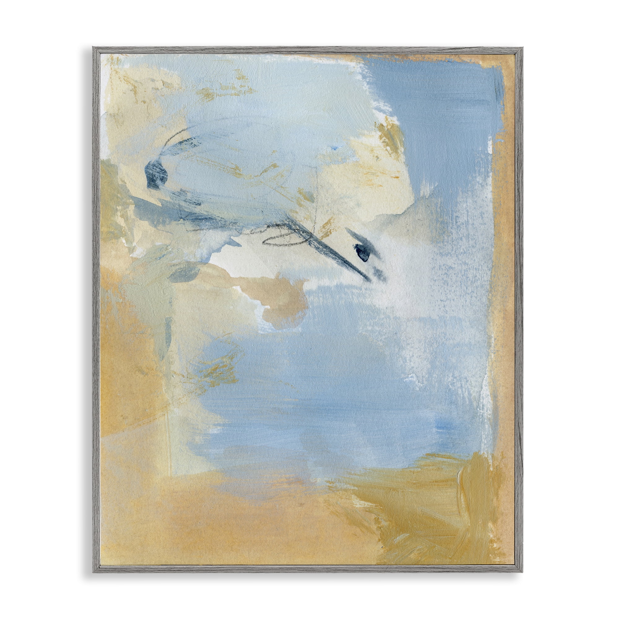 Stupell Industries Distressed Gold & Blue Abstract Painting Gray Framed Art Print Wall Art, 24 x 30