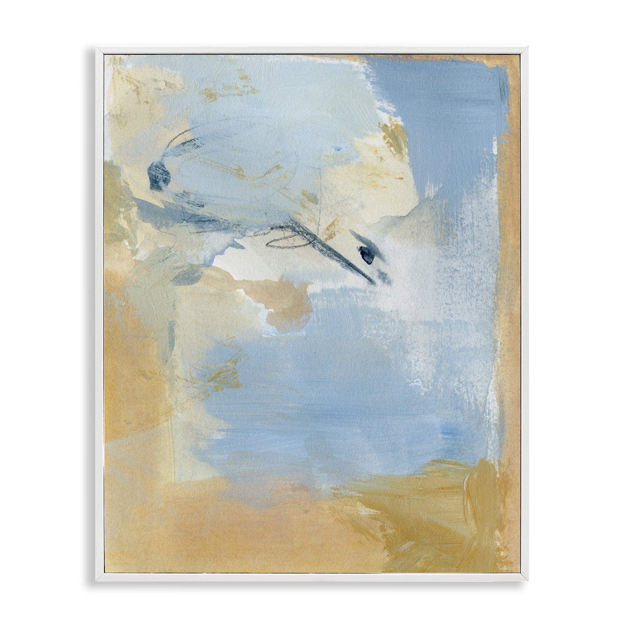 Stupell Industries Distressed Gold & Blue Abstract Painting White Framed Art Print Wall Art, 16 x 20