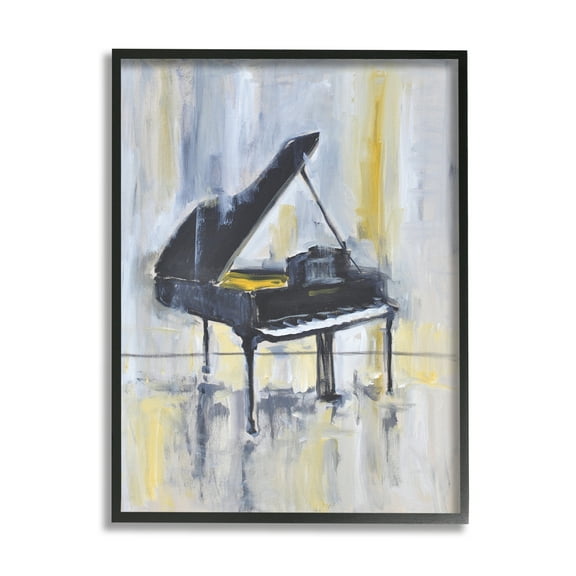 Stupell Industries Distressed Grand Piano Instrument Blue Gold Abstract Painting Black Framed Art Print Wall Art, 11 x 14