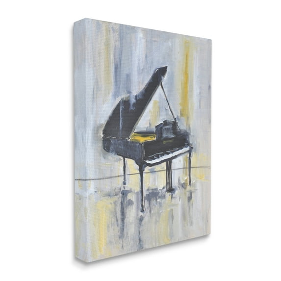 Stupell Industries Distressed Grand Piano Instrument Blue Gold Abstract Painting Gallery Wrapped Canvas Art Print Wall Art, 36 x 48