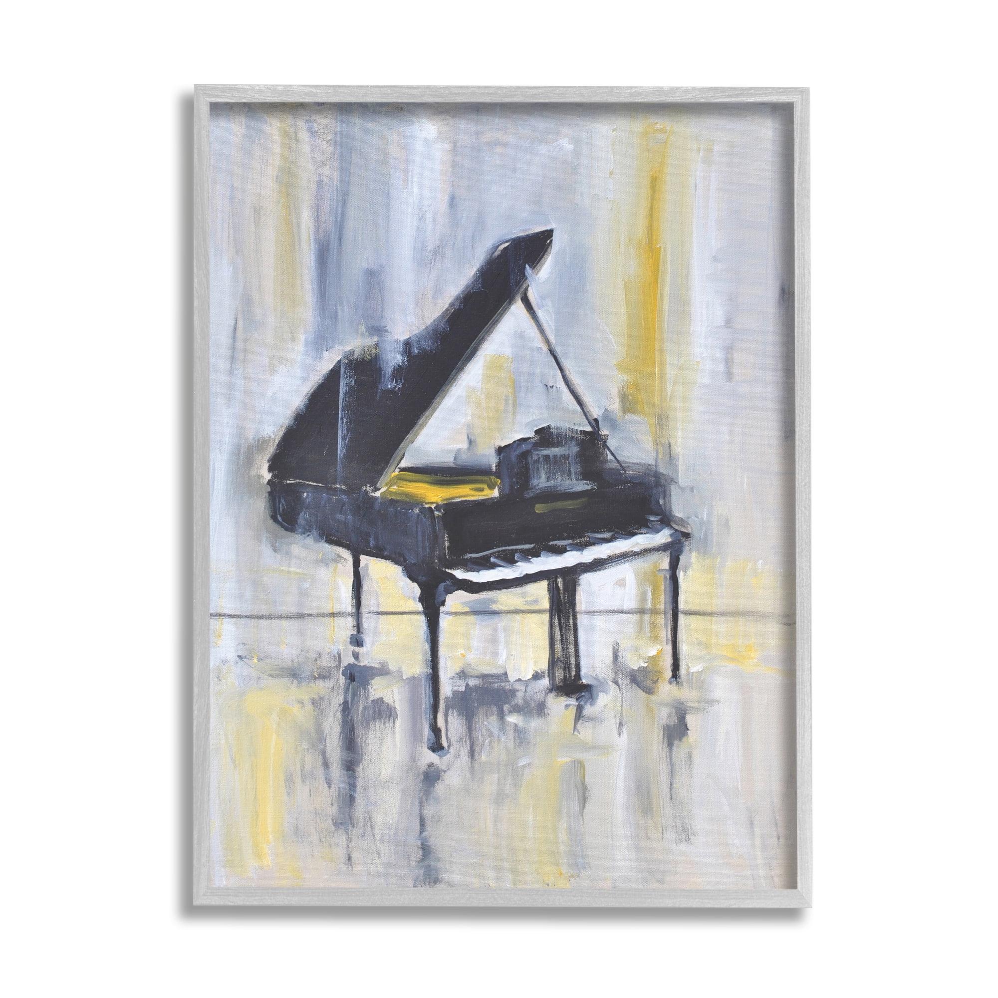 Abstract Blue and Yellow Grand Piano Canvas Print with Gray Frame