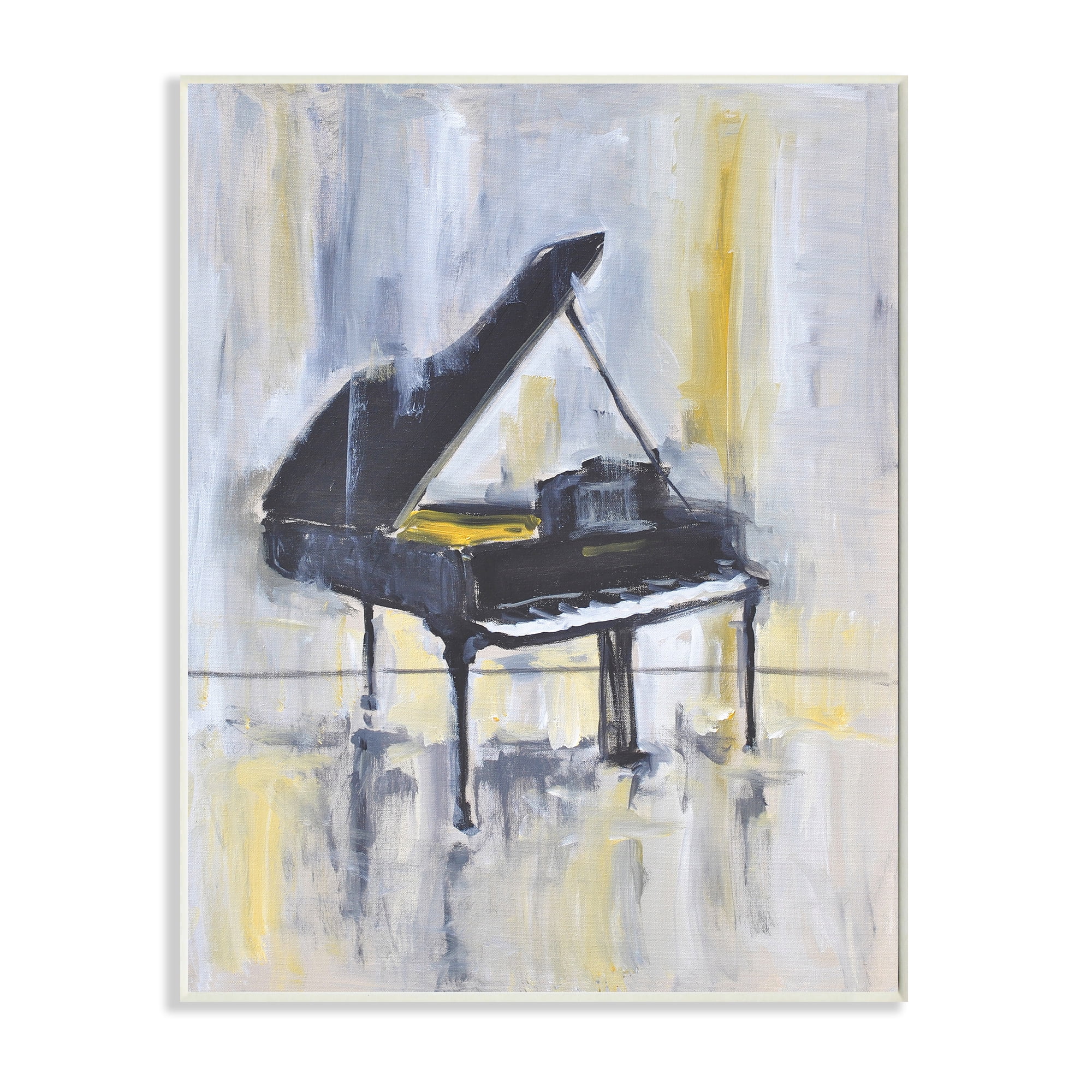Stupell Industries Distressed Grand Piano Instrument Blue Gold Abstract Painting Unframed Art Print Wall Art, 10 x 15