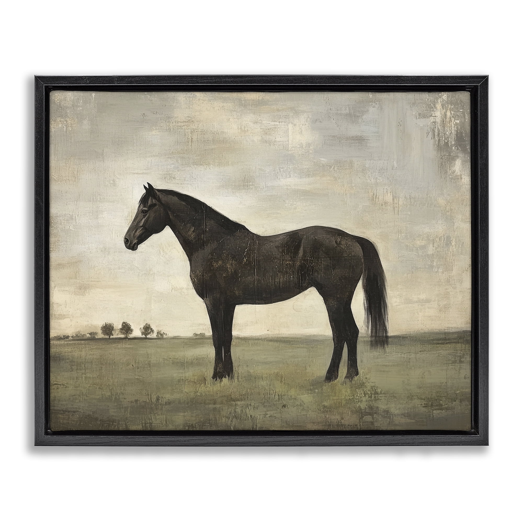 Stupell Industries Distressed Horse Portrait Black Framed Floater Canvas Wall Art, design by Petal Prints Design