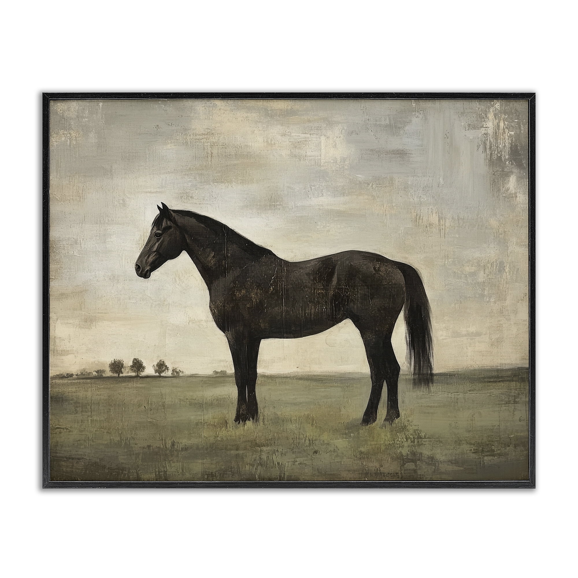 Stupell Industries Distressed Horse Portrait Black Framed Giclee Art, design by Petal Prints Design
