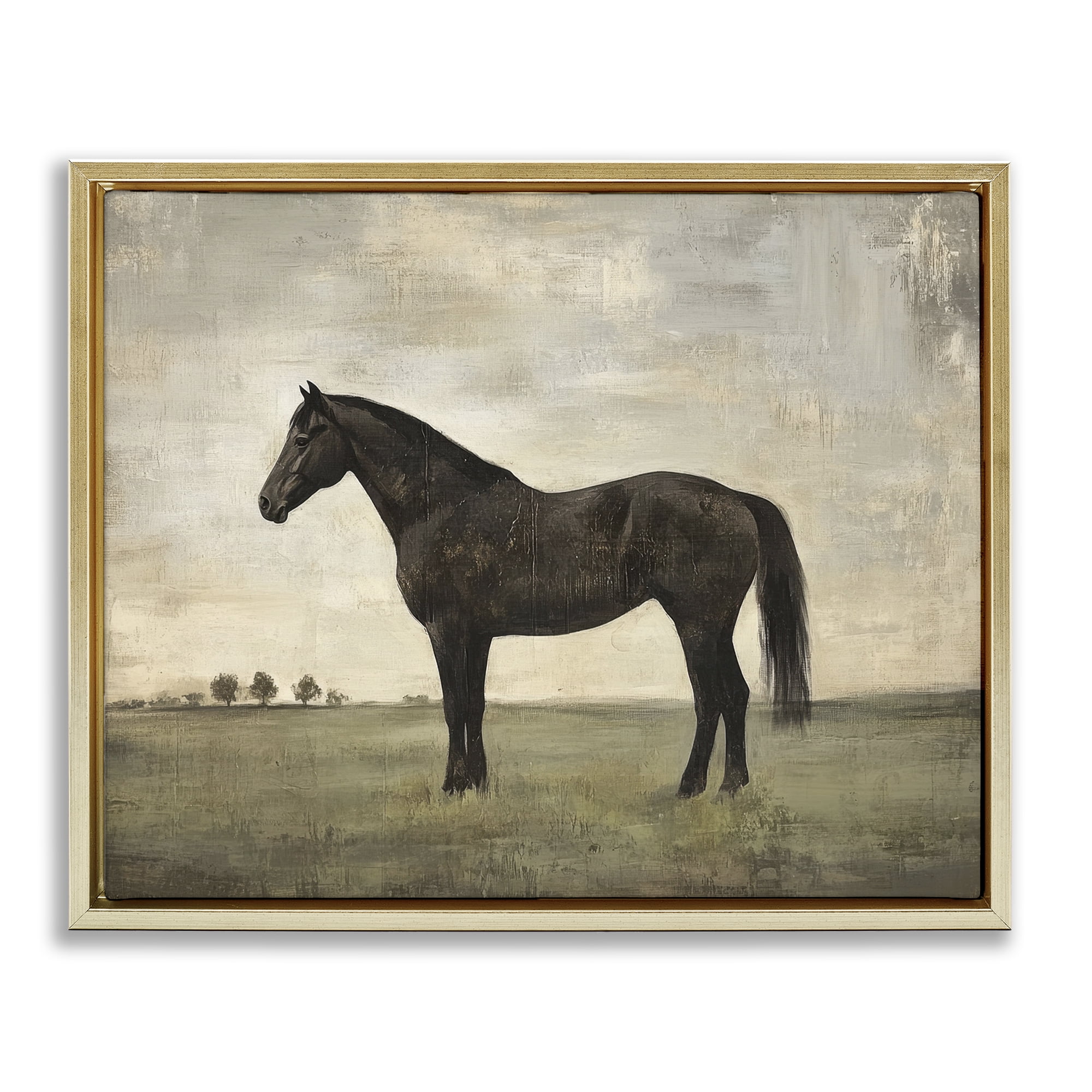 Stupell Industries Distressed Horse Portrait Gold Framed Floater Canvas Wall Art, design by Petal Prints Design