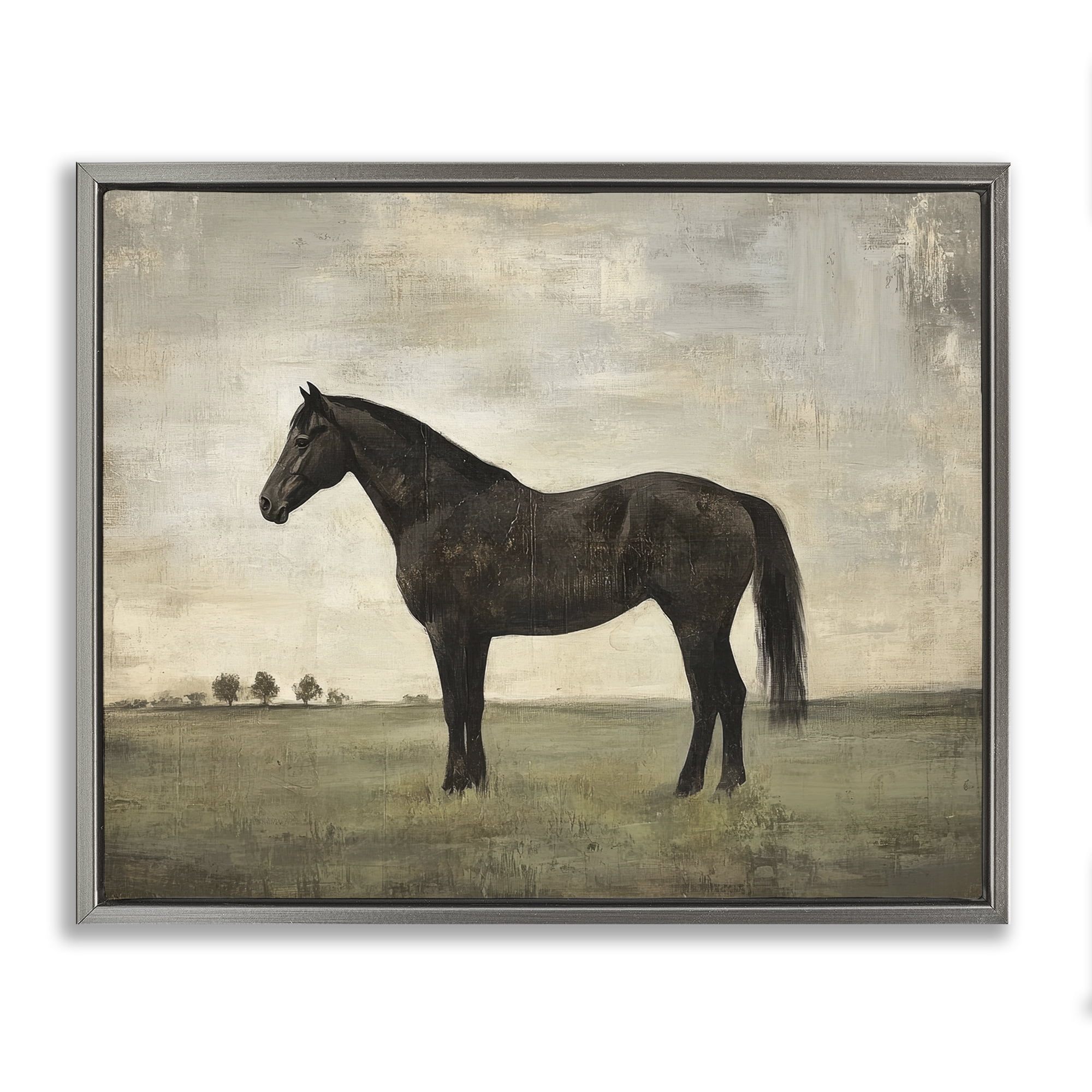 Stupell Industries Distressed Horse Portrait Gray Framed Floater Canvas Wall Art, design by Petal Prints Design