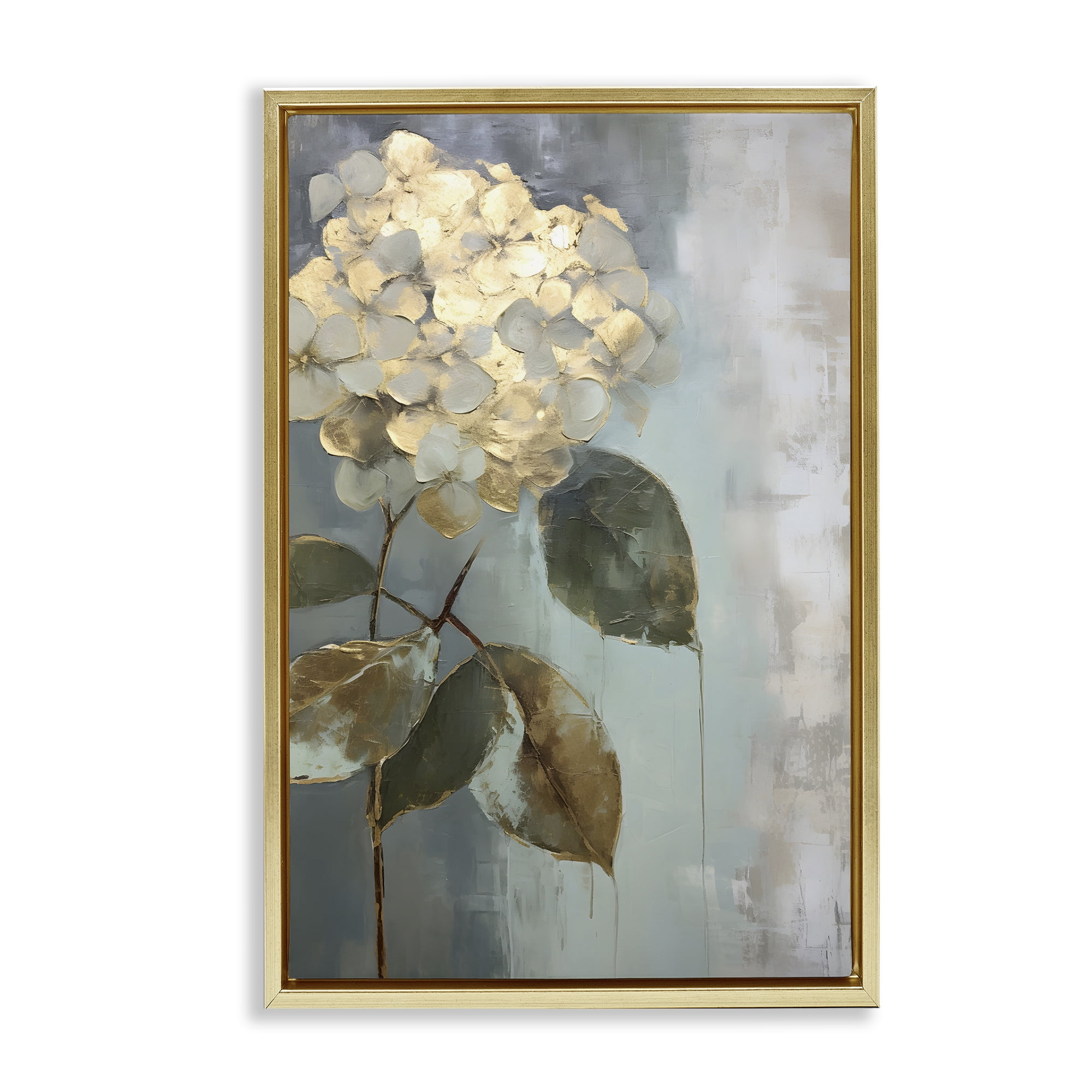 Stupell Industries Distressed Hydrangea Bloom Botanical & Floral Painting Gold Floater Framed Art Print Wall Art, 21 x 31