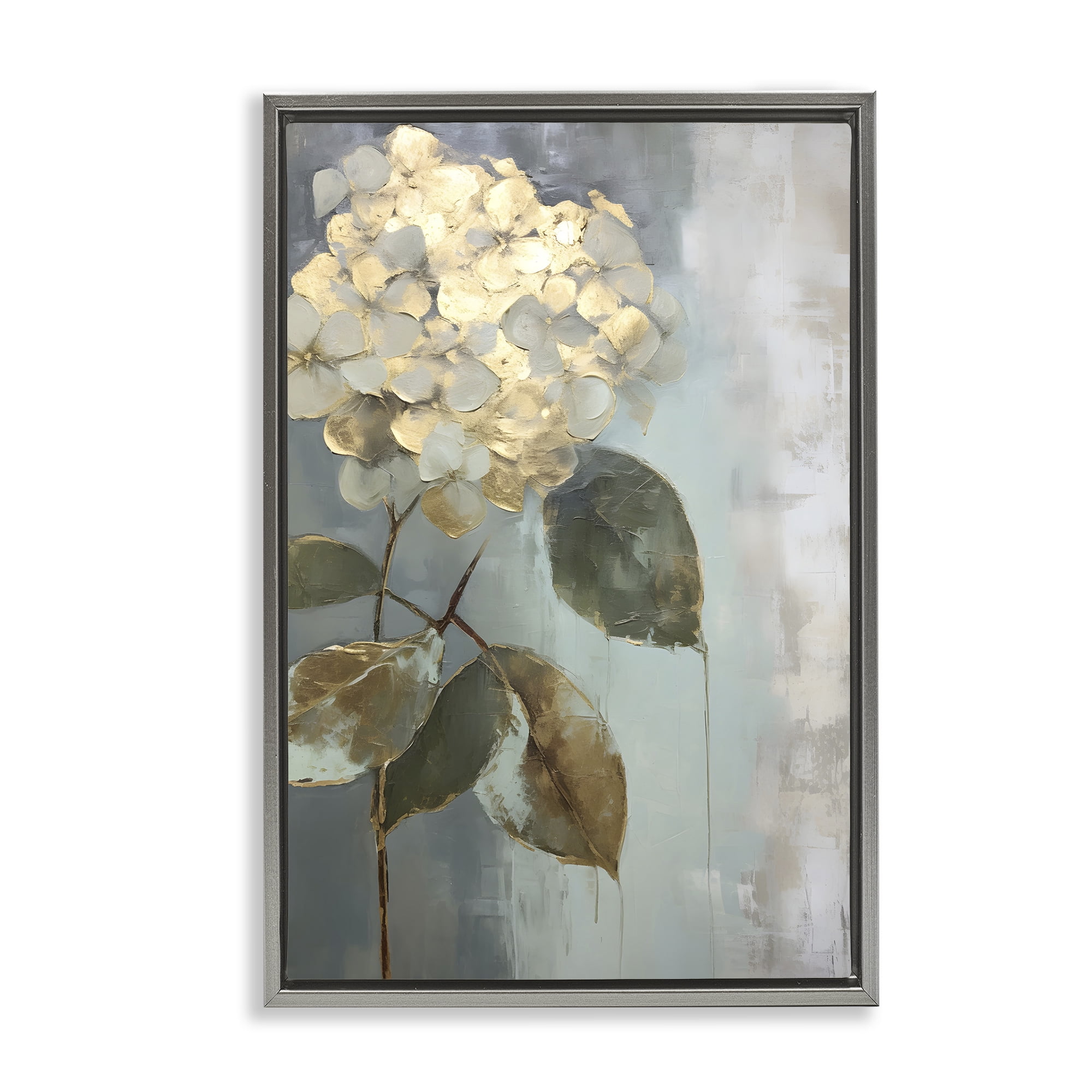Stupell Industries Distressed Hydrangea Bloom Botanical & Floral Painting Gray Floater Framed Art Print Wall Art, 21 x 31