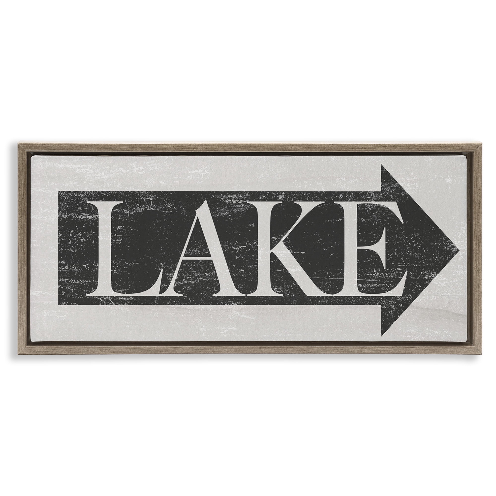 Stupell Industries Distressed Lake Arrow Sign Nature Painting Brown Floater Framed Canvas Art Print Wall Art, 25 x 11