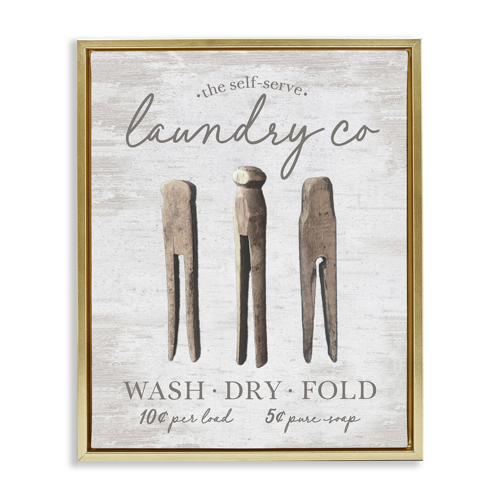 Stupell Industries Distressed Laundry Co Typography Painting Gold Floater Framed Art Print Wall Art, 17 x 21