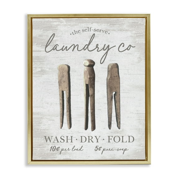 Stupell Industries Distressed Laundry Co Typography Painting Gold Floater Framed Art Print Wall Art, 25 x 31