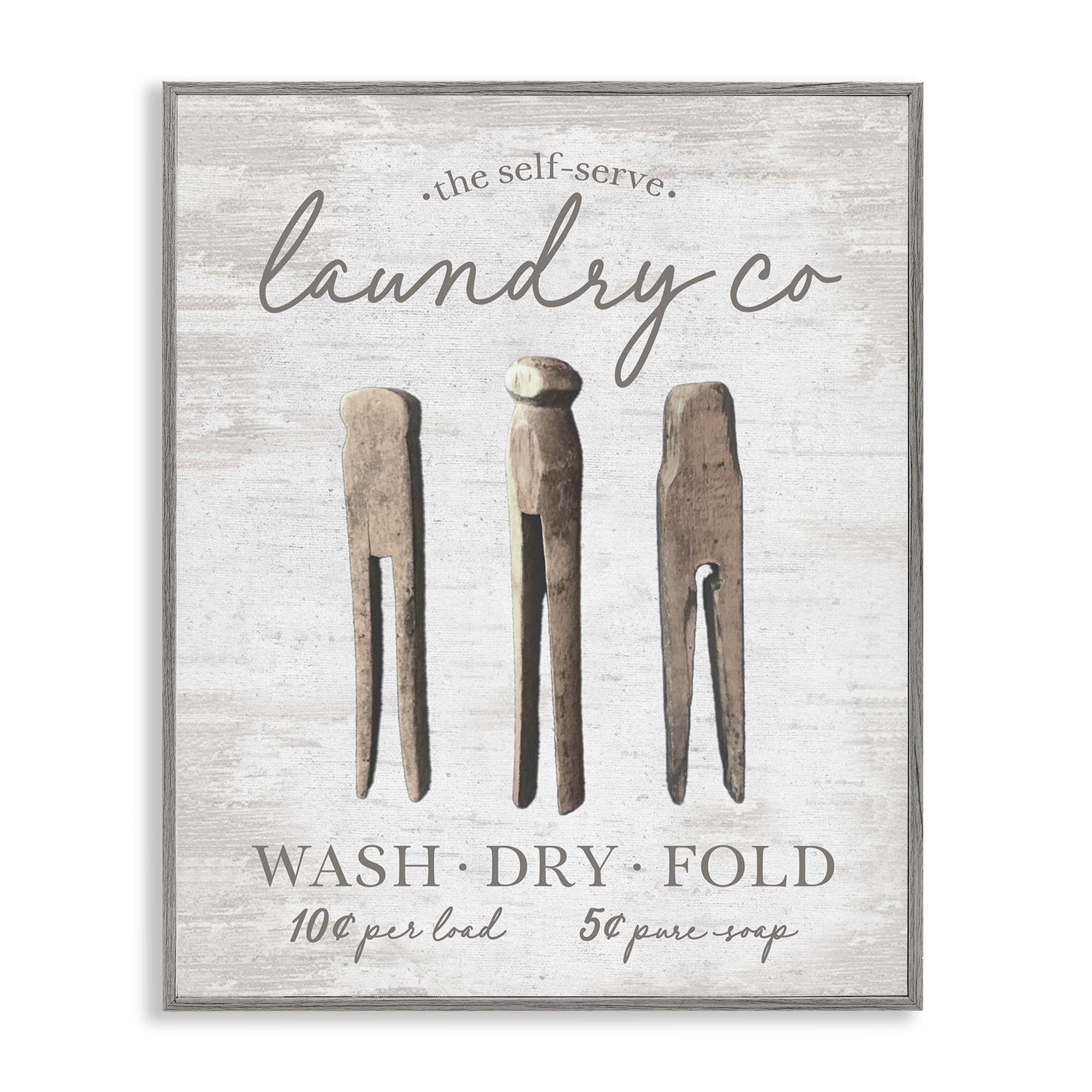 Stupell Industries Distressed Laundry Co Typography Painting Gray Framed Art Print Wall Art, 16 x 20
