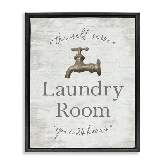 Stupell Industries Distressed Laundry Room Typography Painting Black Floater Framed Art Print Wall Art, 17 x 21