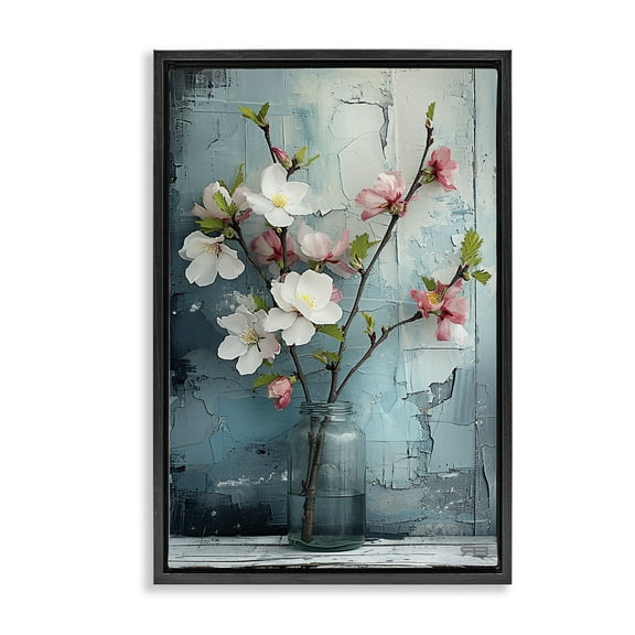 Stupell Industries Distressed Magnolia Vase Botanical & Floral Painting Black Floater Framed Art Print Wall Art, 17 x 25