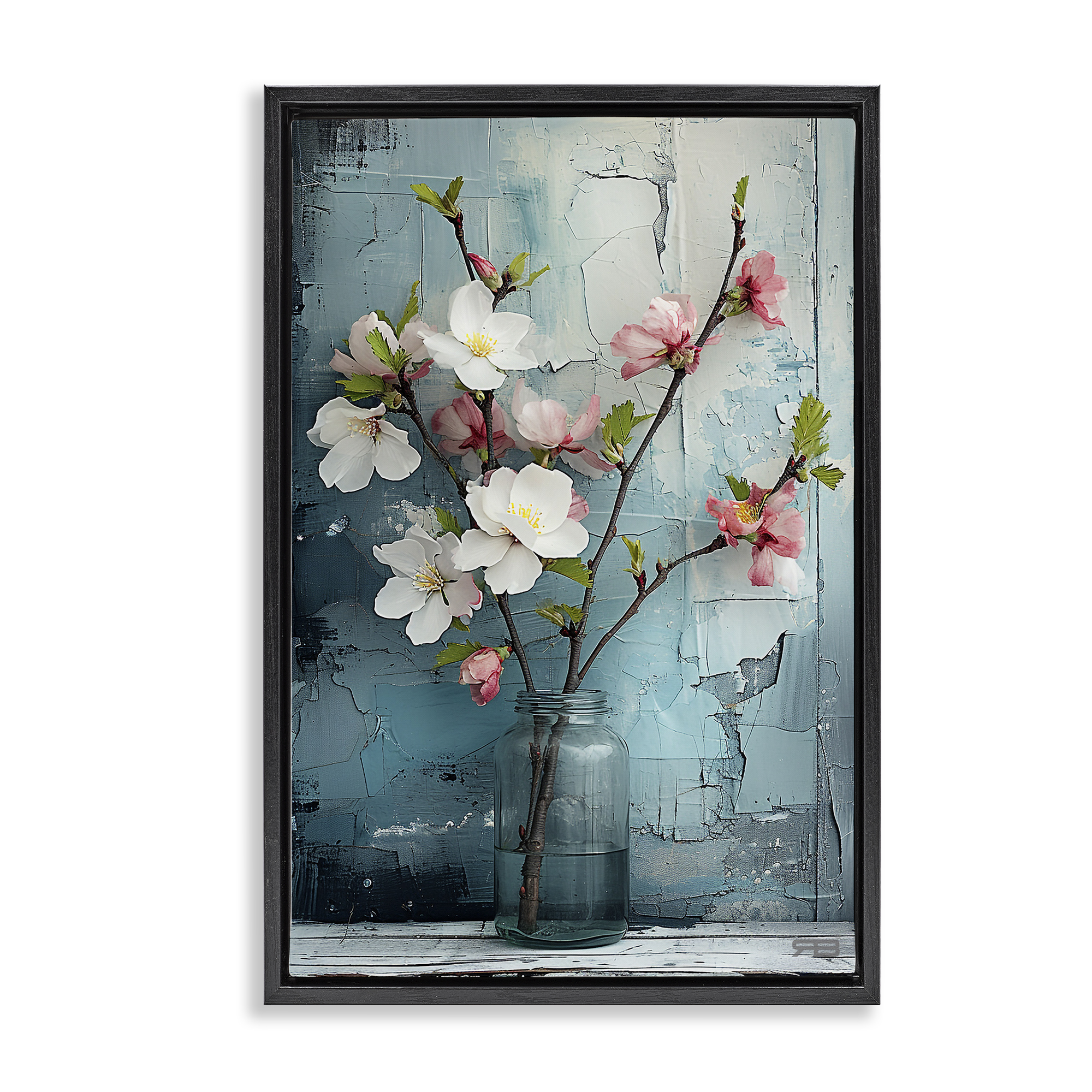 Stupell Industries Distressed Magnolia Vase Botanical & Floral Painting Black Floater Framed Art Print Wall Art, 21 x 31