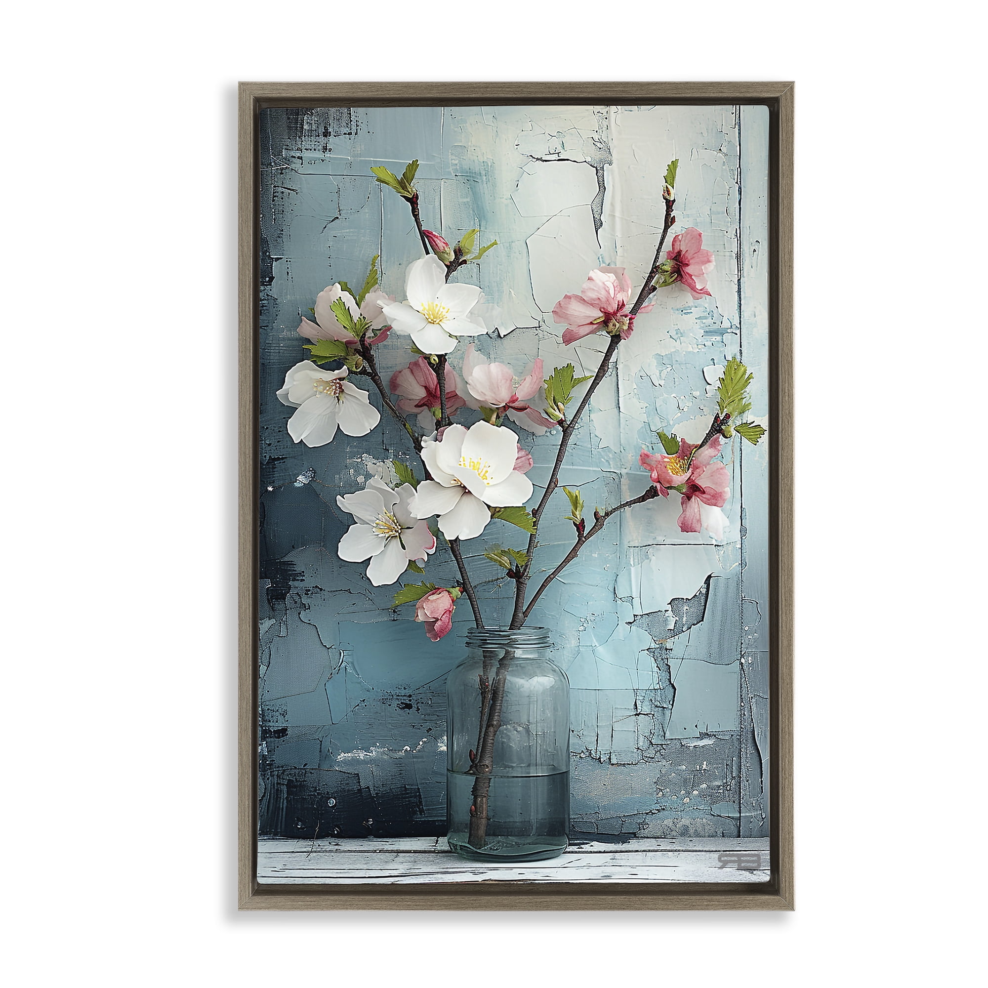 Stupell Industries Distressed Magnolia Vase Botanical & Floral Painting Brown Floater Framed Art Print Wall Art, 17 x 25