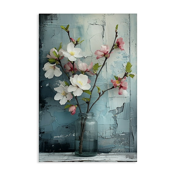 Stupell Industries Distressed Magnolia Vase Botanical & Floral Painting Gallery Wrapped Canvas Art Print Wall Art, 30 x 45