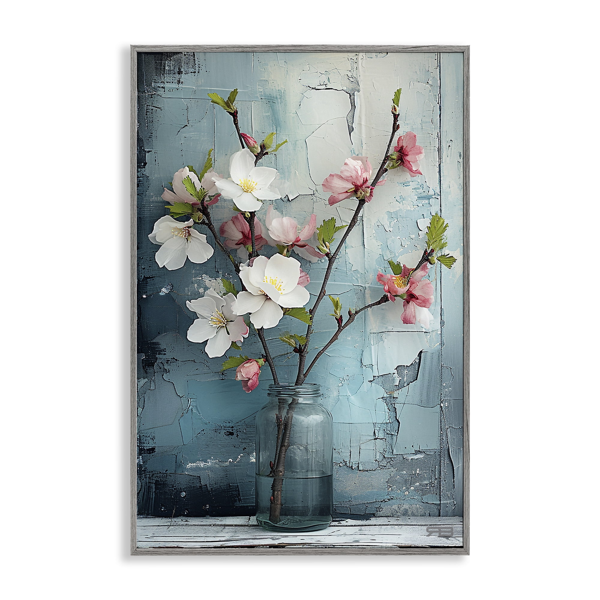 Stupell Industries Distressed Magnolia Vase Botanical & Floral Painting Gray Framed Art Print Wall Art, 20 x 30
