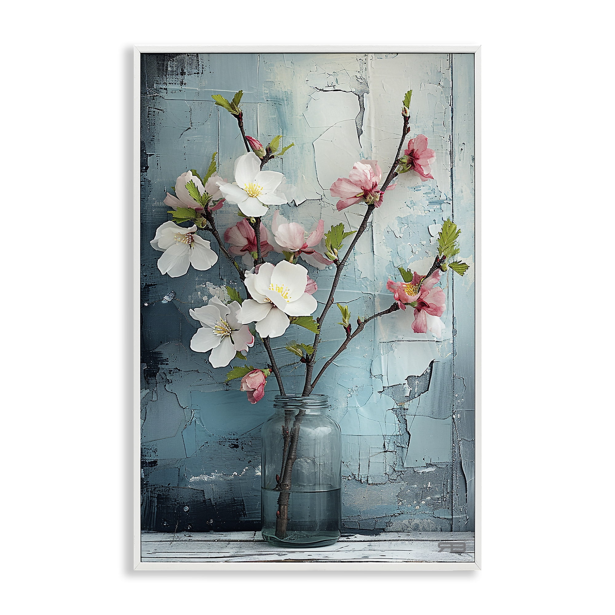 Stupell Industries Distressed Magnolia Vase Botanical & Floral Painting White Framed Art Print Wall Art, 16 x 24