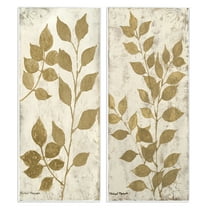 Stupell Industries Distressed Natural Leaves Floral & Botanical Painting Unframed Art Print Wall Art, 7 x 17, Set of 2