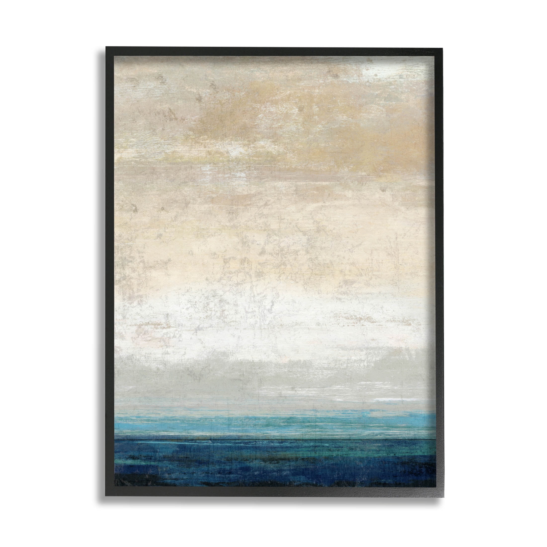 Stupell Industries Distressed Ocean Landscape Abstract Painting Black Framed Art Print Wall Art, Design by Suzanne Nicoll