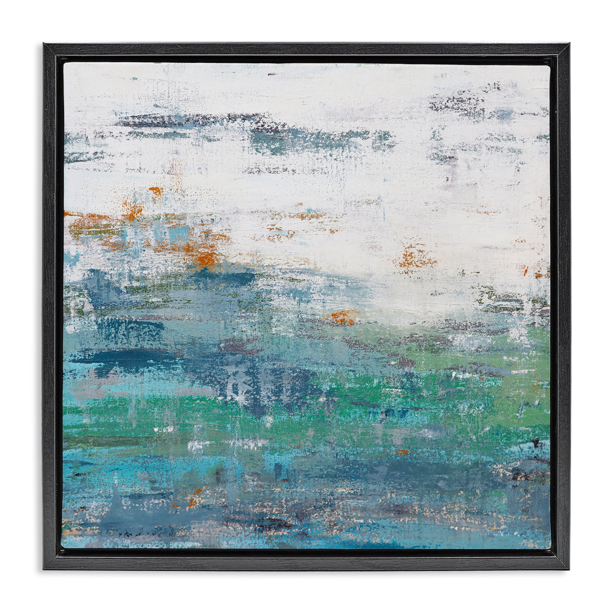 Stupell Industries Distressed Paint Gradient Abstract Painting Black Floater Framed Canvas Art Print Wall Art, 18 x 18