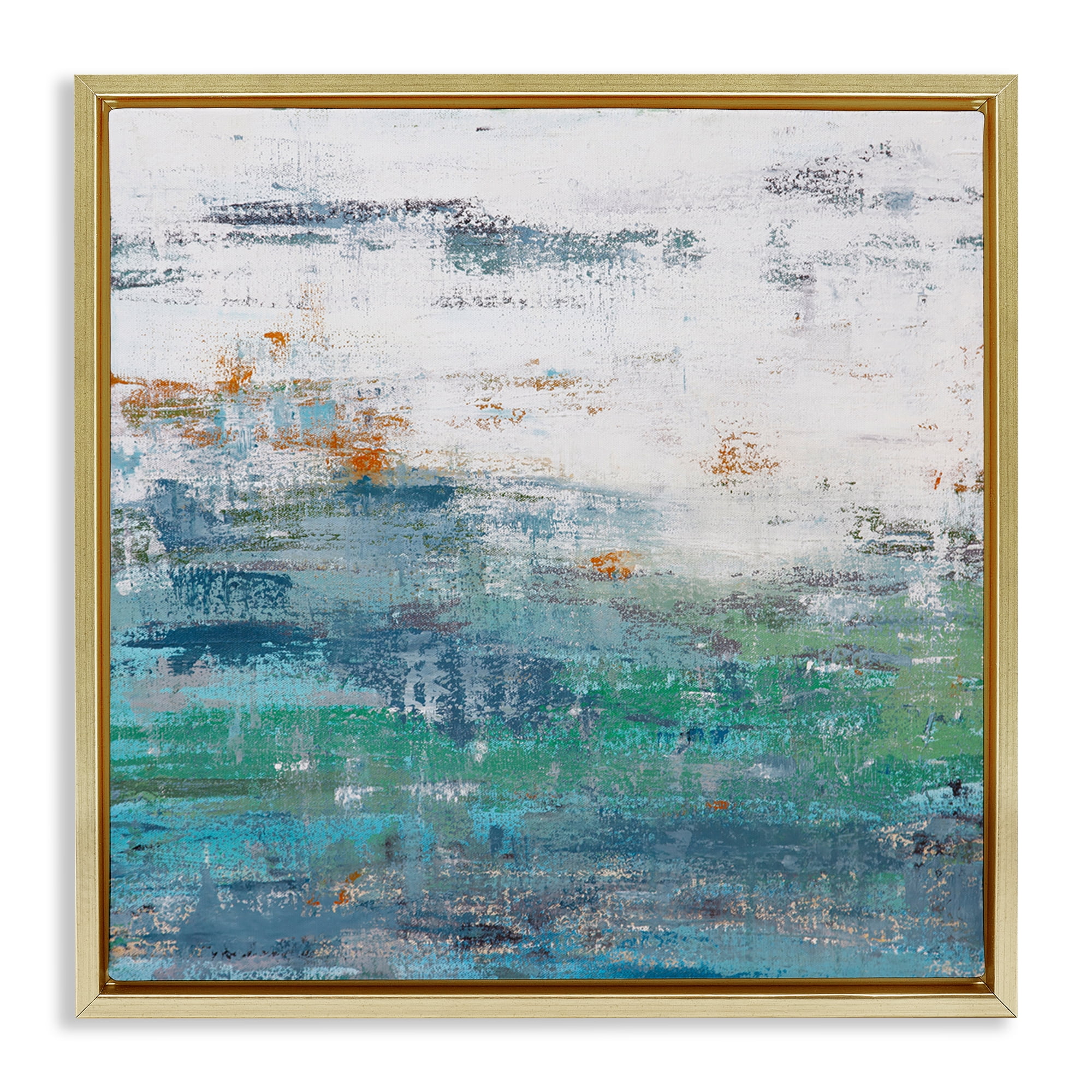 Stupell Industries Distressed Paint Gradient Abstract Painting Gold Floater Framed Canvas Art Print Wall Art, 18 x 18