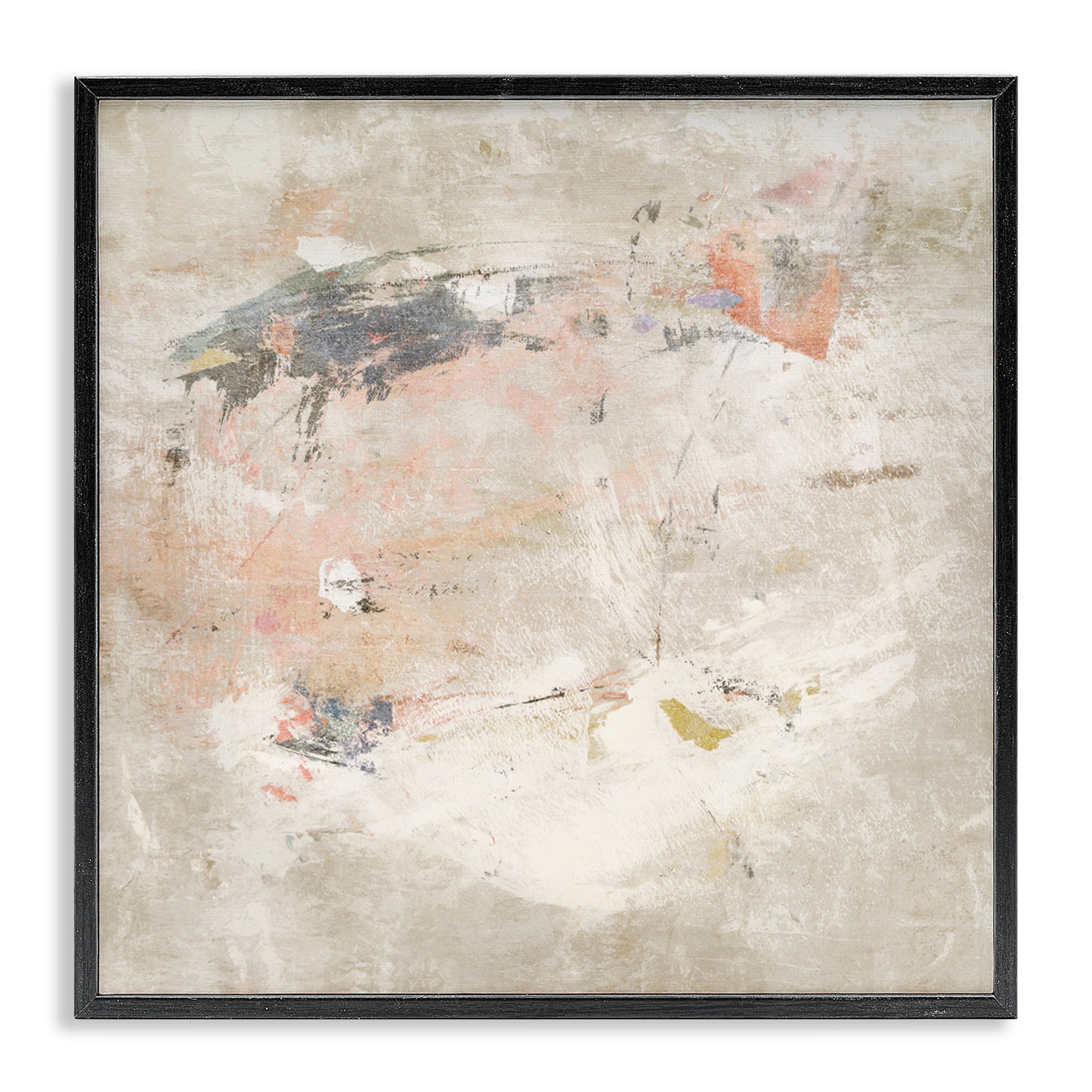 Stupell Industries Distressed Pale Neutrals Abstract Painting Black Framed Art Print Wall Art, 12 x 12
