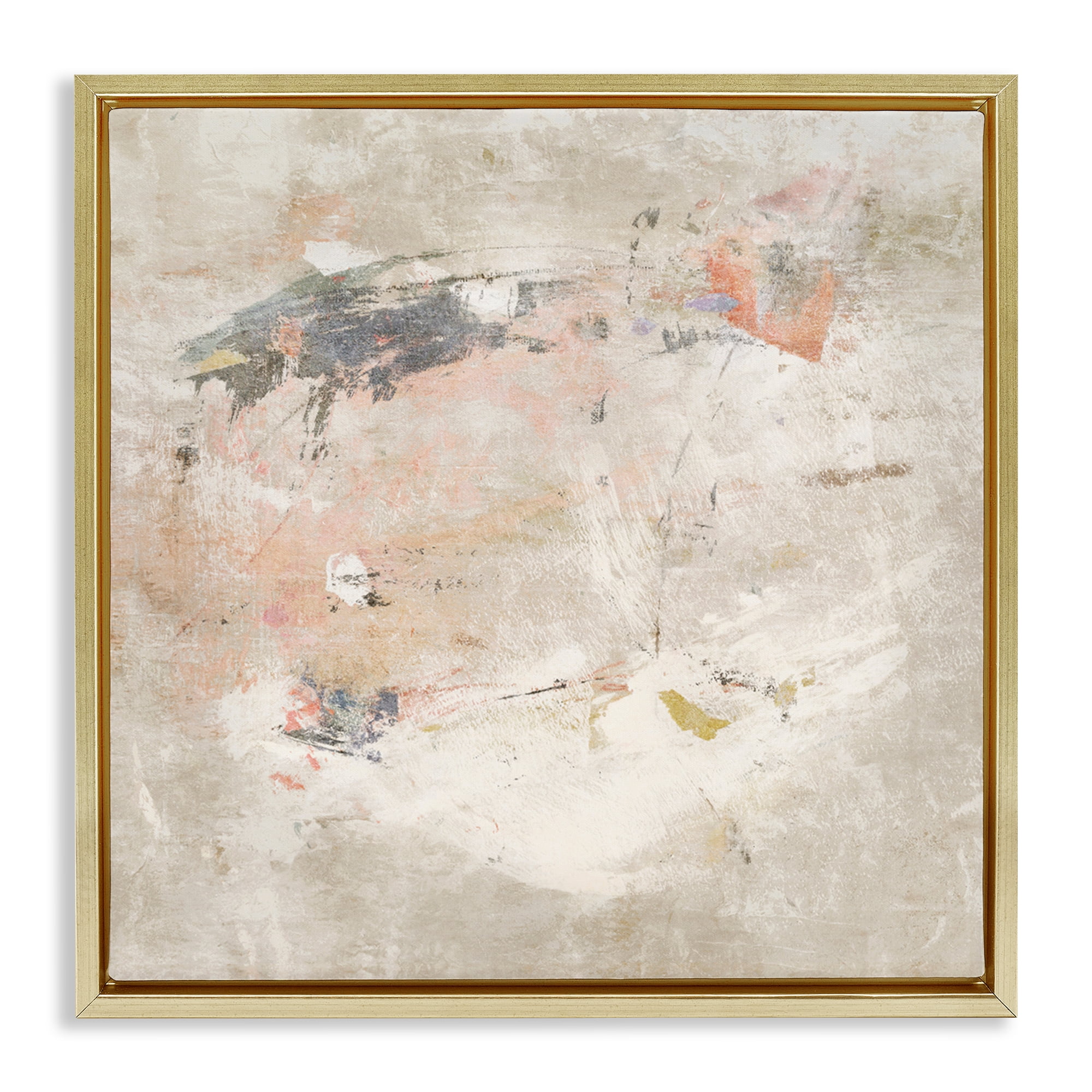 Stupell Industries Distressed Pale Neutrals Abstract Painting Gold Floater Framed Canvas Art Print Wall Art, 25 x 25