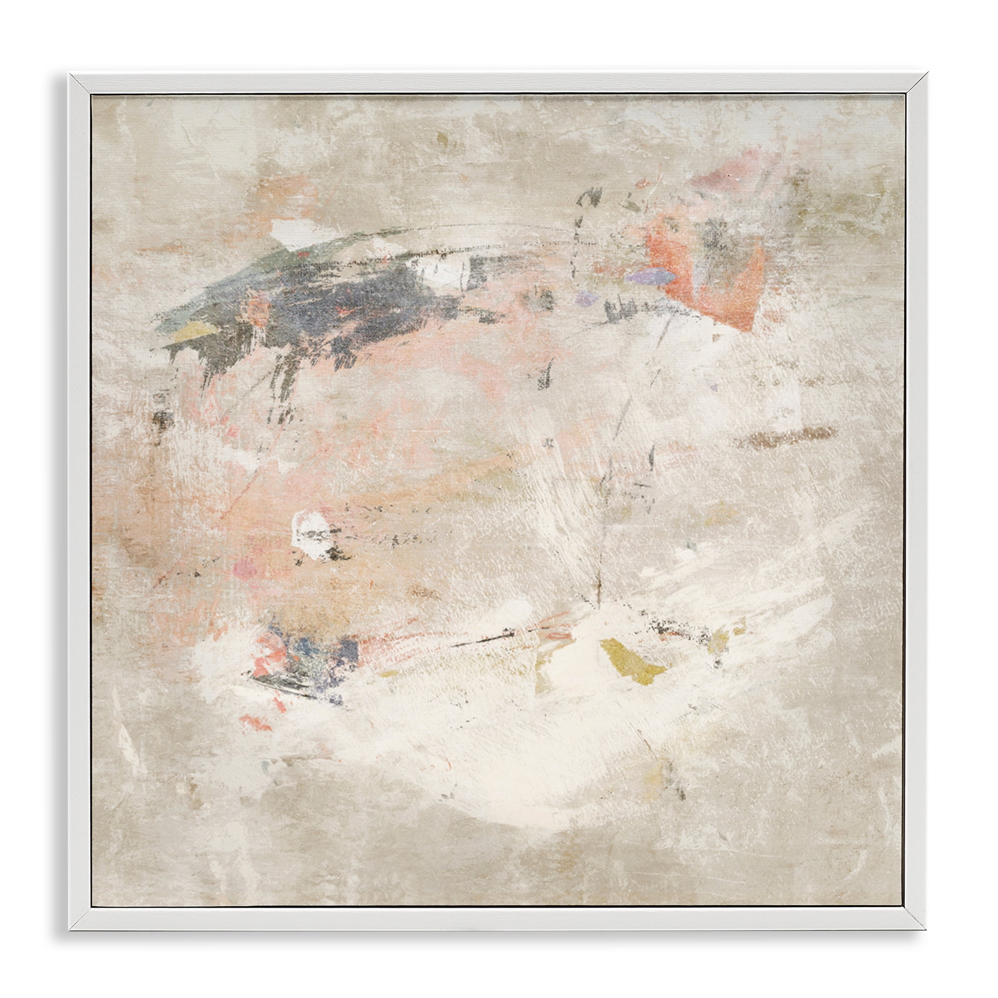 Stupell Industries Distressed Pale Neutrals Abstract Painting White Framed Art Print Wall Art, 24 x 24