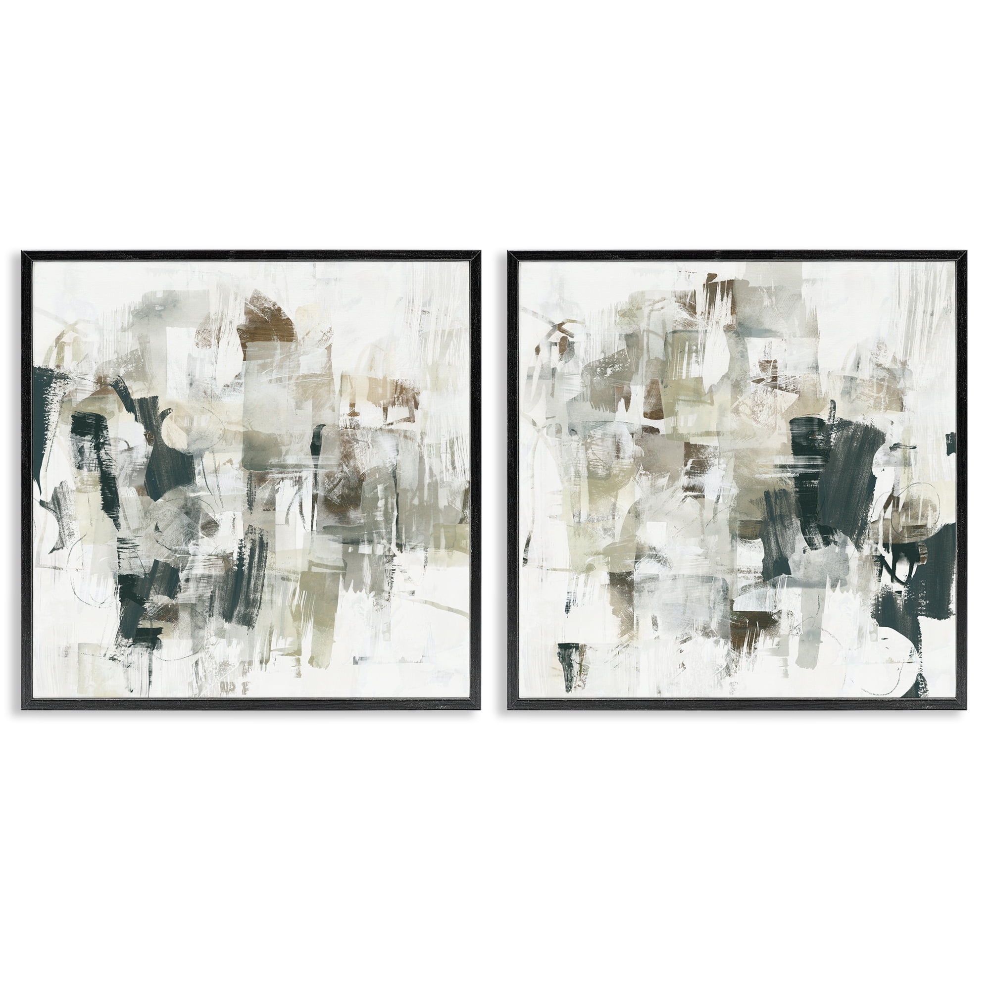 Stupell Industries Distressed Pale Paint Abstract Painting Black Framed Art Print Wall Art, 17 x 17, Set of 2