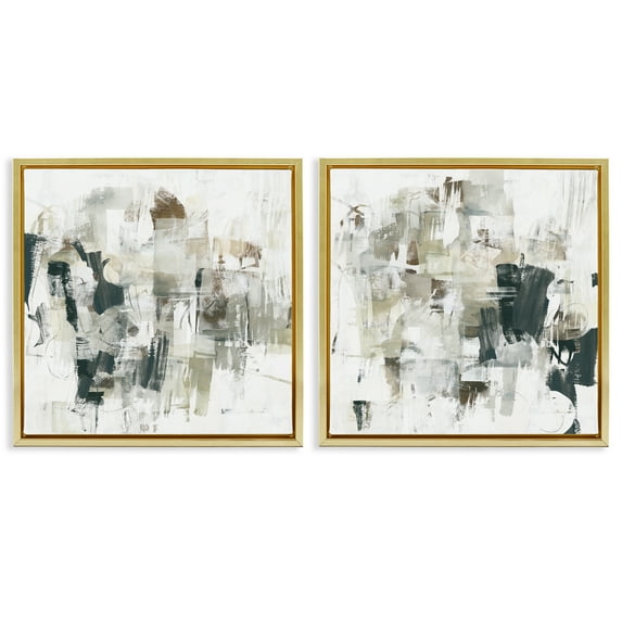 Stupell Industries Distressed Pale Paint Abstract Painting Gold Floater Framed Canvas Art Print Wall Art, 25 x 25, Set of 2