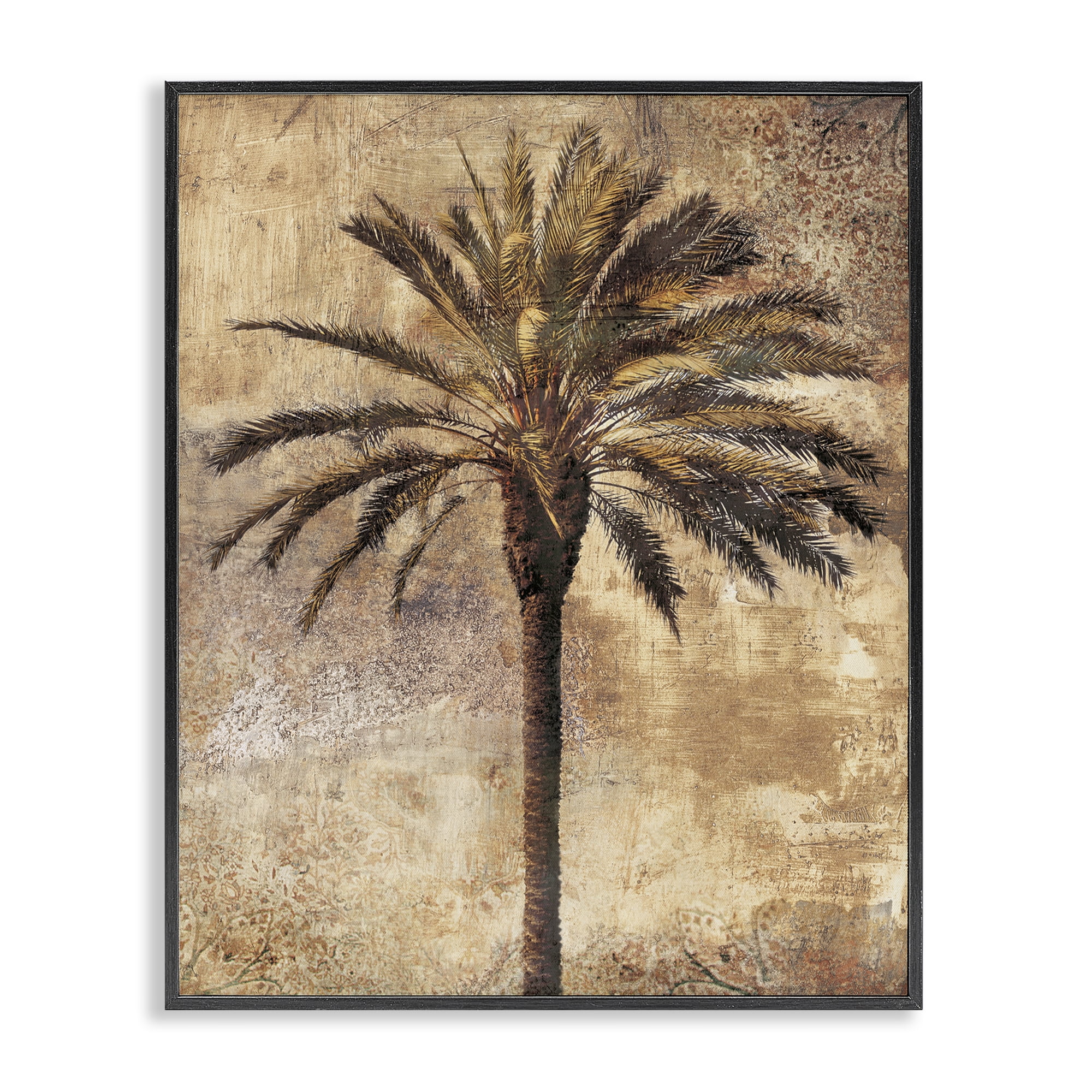 Stupell Industries Distressed Palm Tree Plants & Flowers Painting Black Framed Art Print Wall Art, 16 x 20