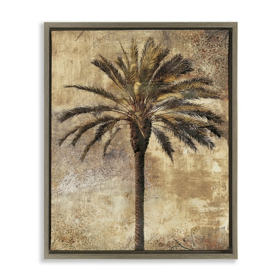 Stupell Industries Distressed Palm Tree Plants & Flowers Painting Brown Floater Framed Canvas Art Print Wall Art, 25 x 31