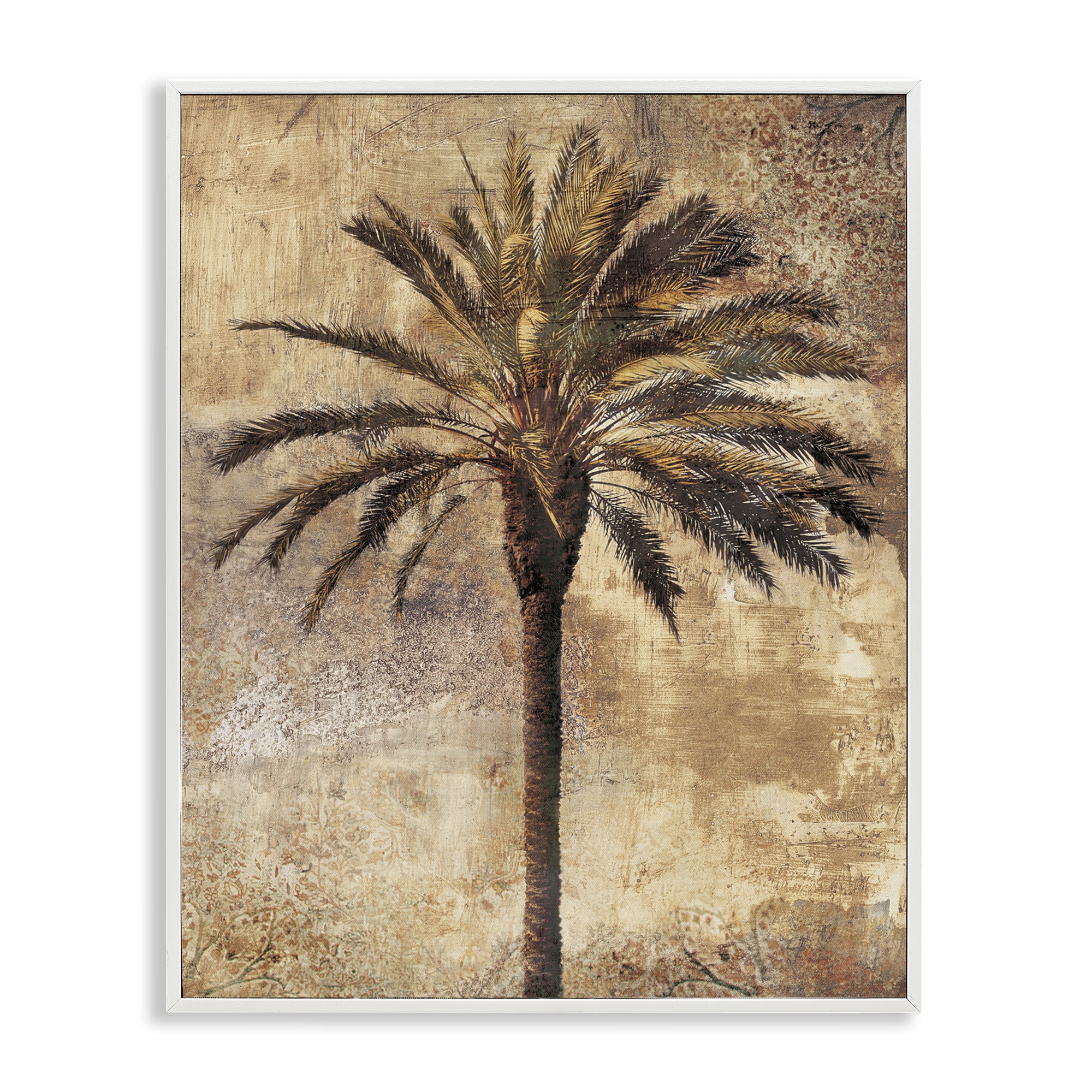 Stupell Industries Distressed Palm Tree Plants & Flowers Painting White ...